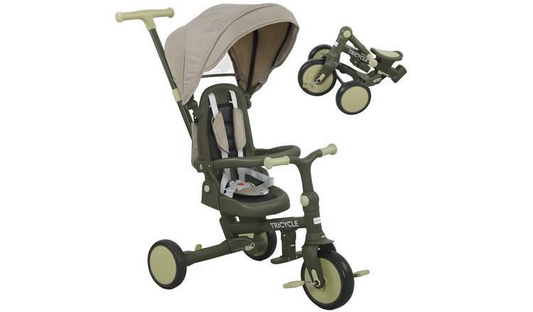 AIYAPLAY 5 in 1 Foldable 5 Point Harness Footrest Storage Trike - Dark Green