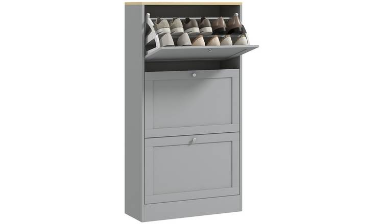 HOMCOM Narrow Shoe Storage Cabinet with 3 Flip Drawers - Grey