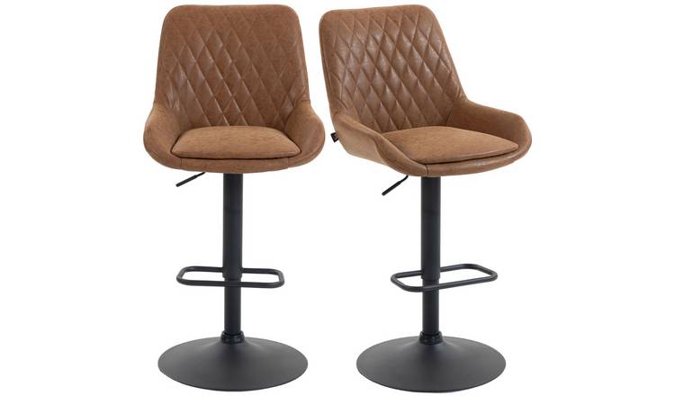 HOMCOM Set of 2 PU Leather Bar Stools with Wide Seat and Base - Orange