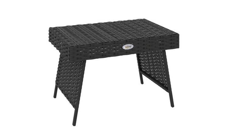 Outsunny Foldable Rattan Outdoor Side Table - Black