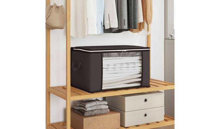 Walplus Fabric Storage Box with Side Window - Anthracite - 60 x 43 x 35 cm