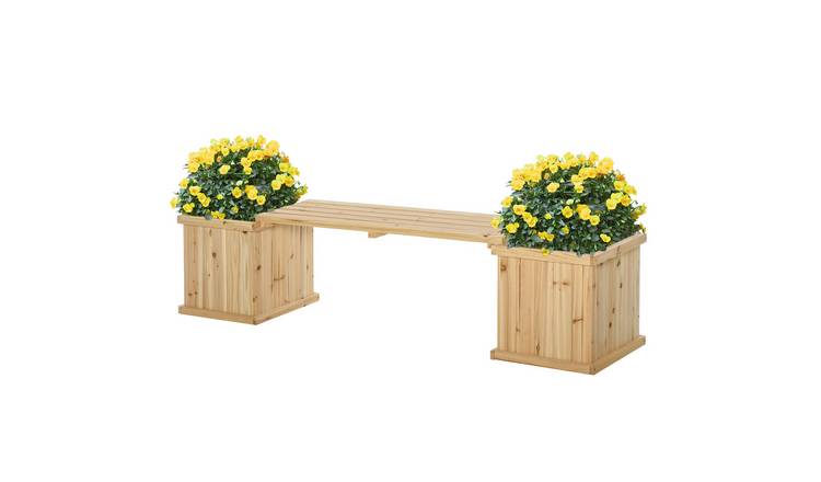 Outsunny Wooden Garden Bench with Planter - Natural