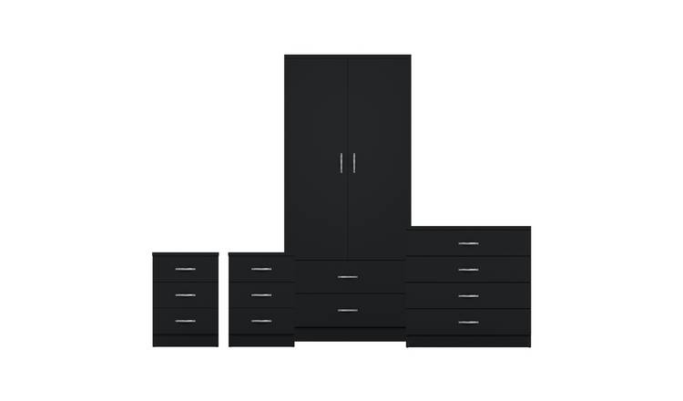 Vida Designs Riano Bedroom Set (Bedsides, 4 Drawer Chest, 2x2 Wardrobe) - Black