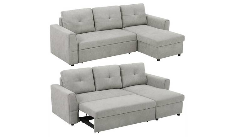 HOMCOM 3 Seater L Shaped Sofa Bed for Living Room - Grey