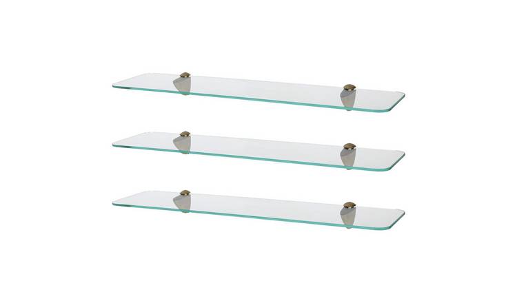 Harbour Housewares Rounded Style Glass Bathroom Shelves - Gold - Set of 3