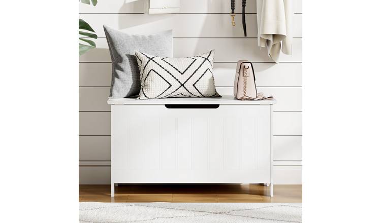 VonHaus Shaker Shoe Storage Bench Ottoman Chest - White