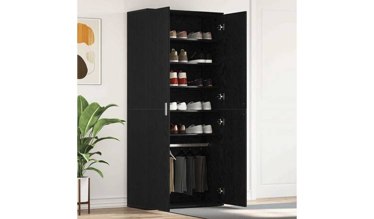 Walplus Engineered Wood Shoe Cabinet - Black Oak - 80 x 39 x 178 cm