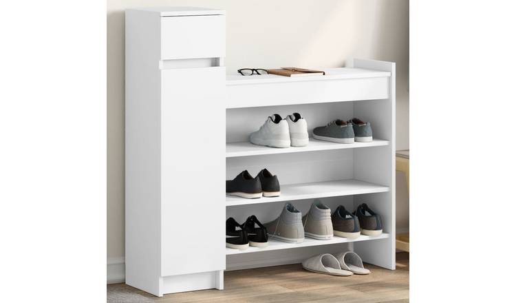 Walplus Engineered Wood Shoe Cabinet - White - 100.5 x 28 x 100 cm