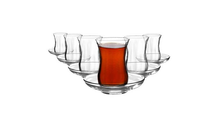 LAV 12pc Klasik Glass Turkish Tea Cups & Saucers - 115ml - Clear - 6 Sets
