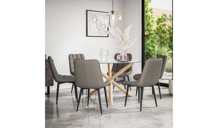 Furniture Online Malvern Nova Glass Top Dining Table & 6 Grey Chairs
