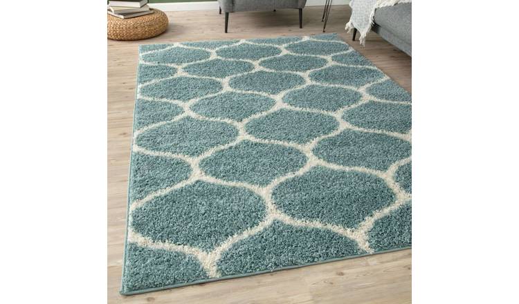 The Rugs Duck Egg Blue Moroccan Shaggy Trellis Rug - 140 x 200cm