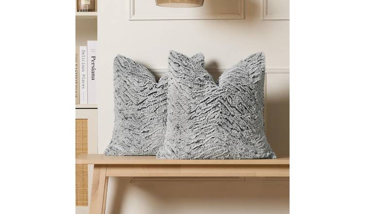 OHS 2 Pack Two Tone Faux Fur Cushion Covers 45 x 45cm - Grey