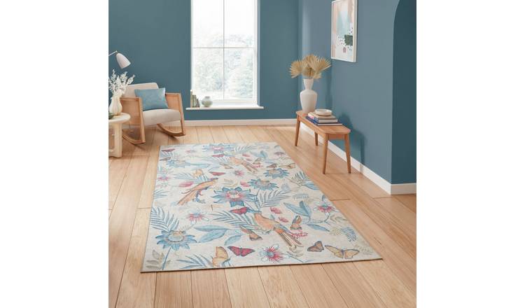 Mega Flooring Blue Modern Nature Print Rug - 61 x 170cm