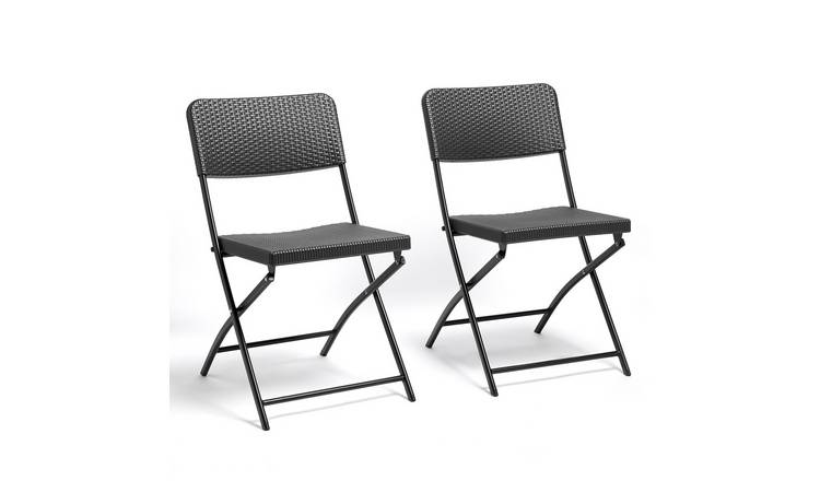 Vonhaus Rimini Set of 2 Faux Rattan Effect Folding Garden Chairs - Dark Grey
