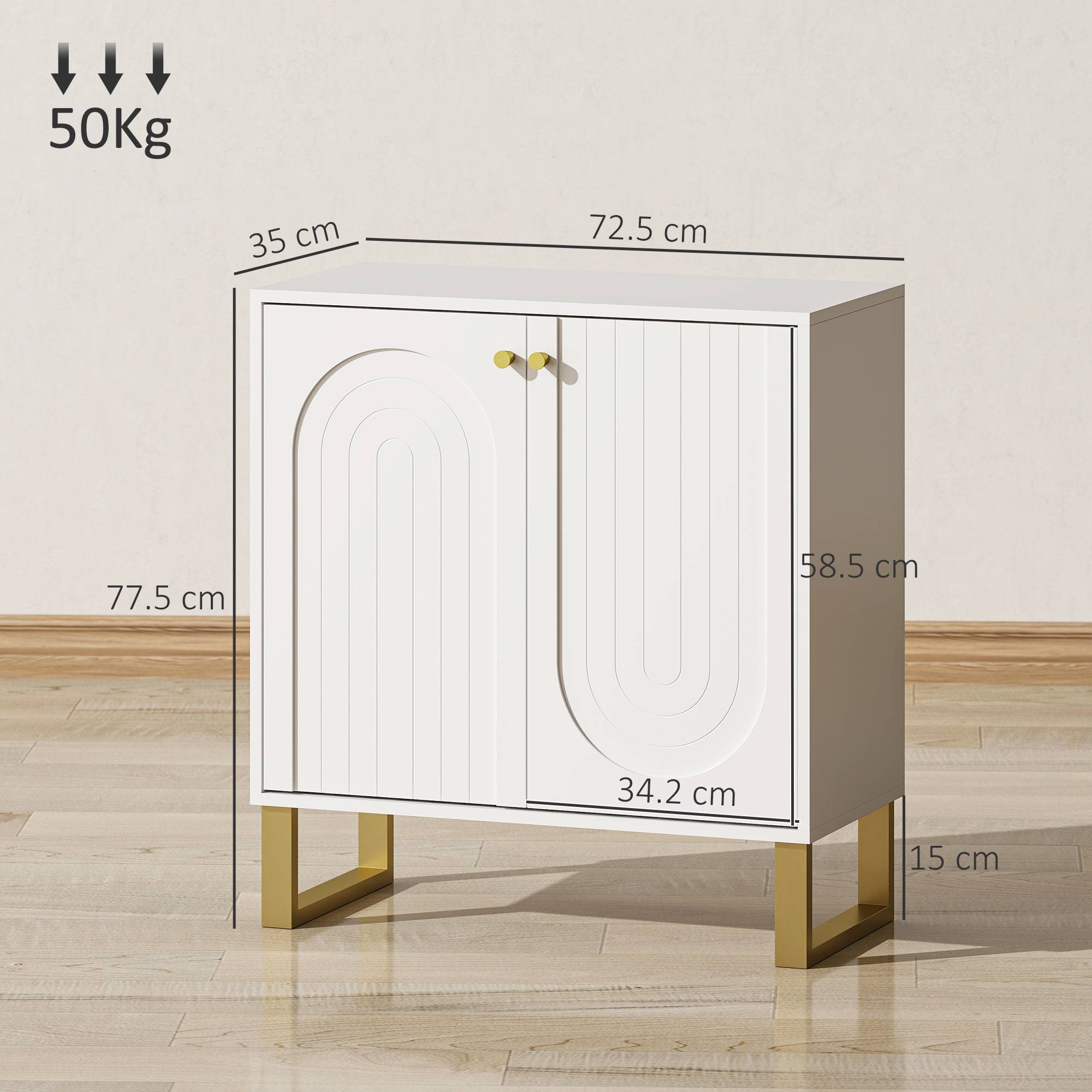 HOMCOM Modern Adjustable Storage Sideboard with 2 Doors - White - Image 7