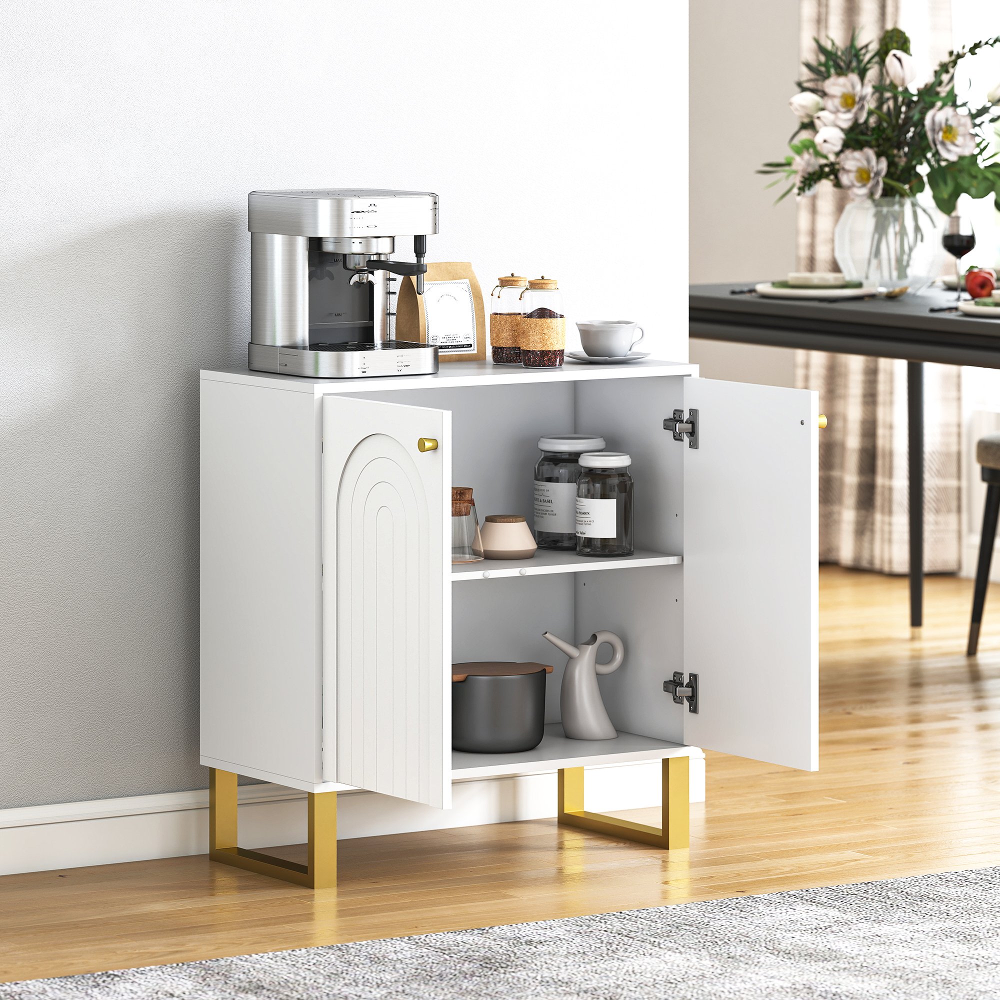 HOMCOM Modern Adjustable Storage Sideboard with 2 Doors - White - Image 3