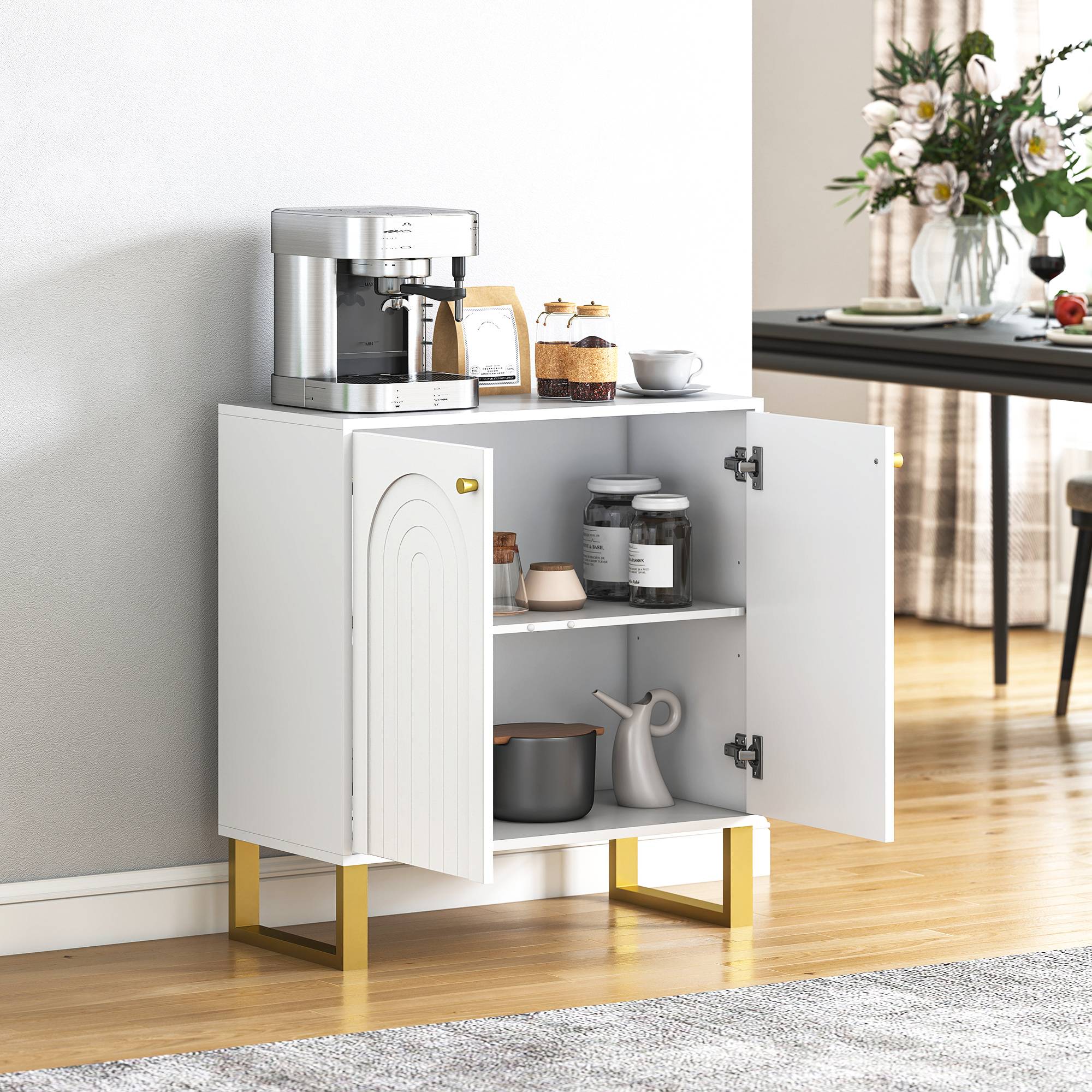 HOMCOM Modern Adjustable Storage Sideboard with 2 Doors - White - Image 3