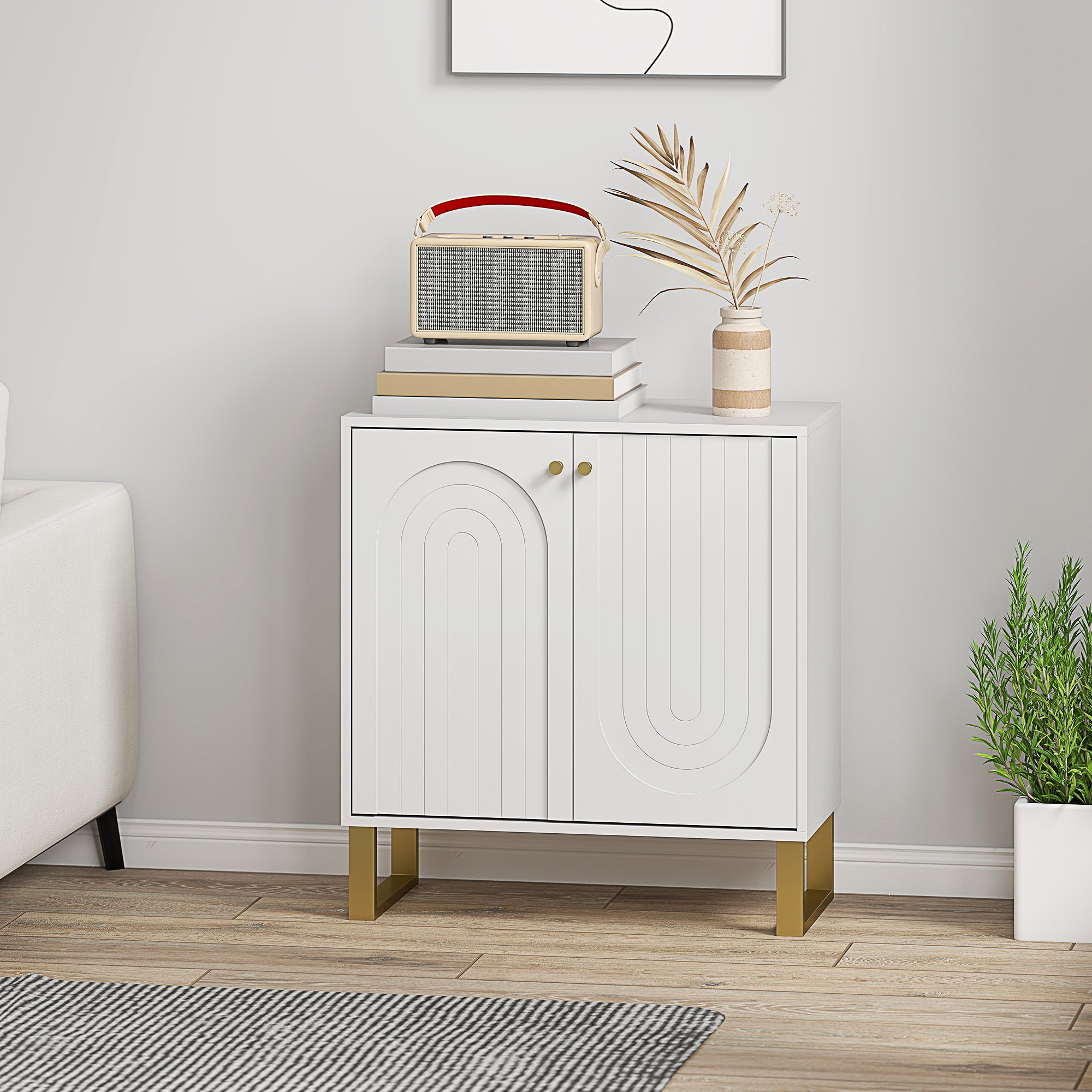 HOMCOM Modern Adjustable Storage Sideboard with 2 Doors - White - Image 4