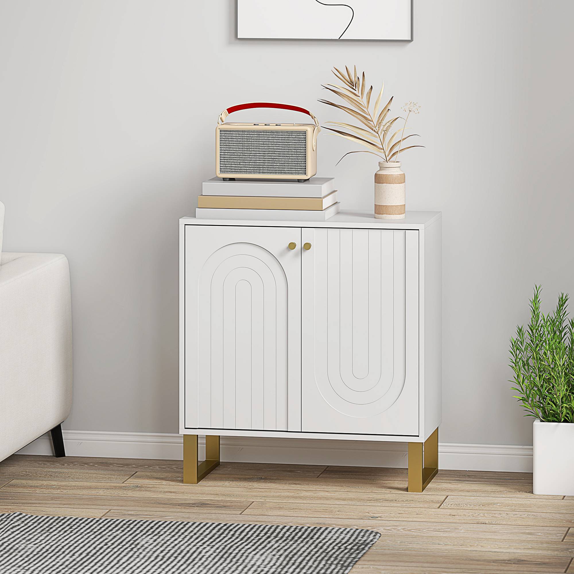 HOMCOM Modern Adjustable Storage Sideboard with 2 Doors - White - Image 4