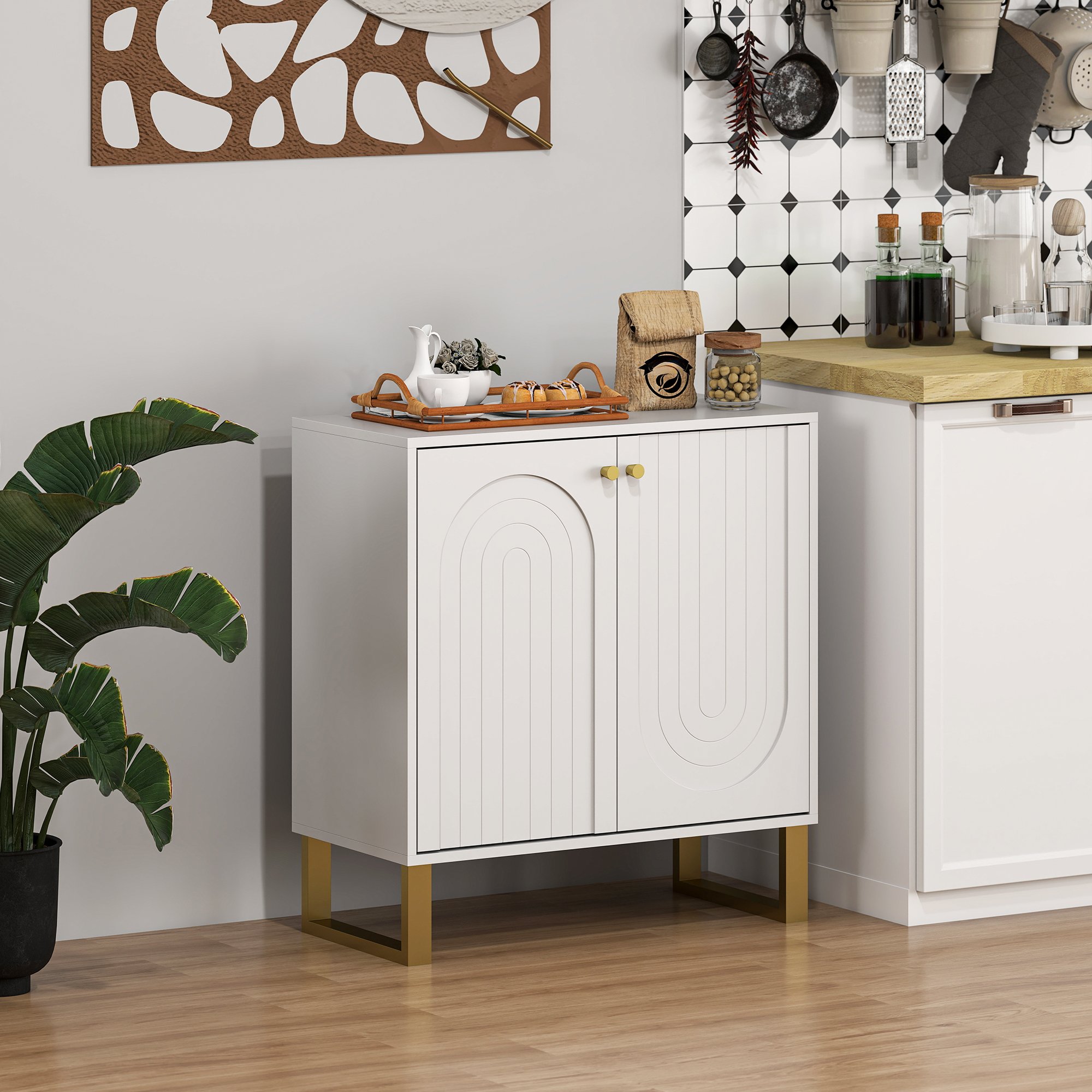 HOMCOM Modern Adjustable Storage Sideboard with 2 Doors - White - Image 5