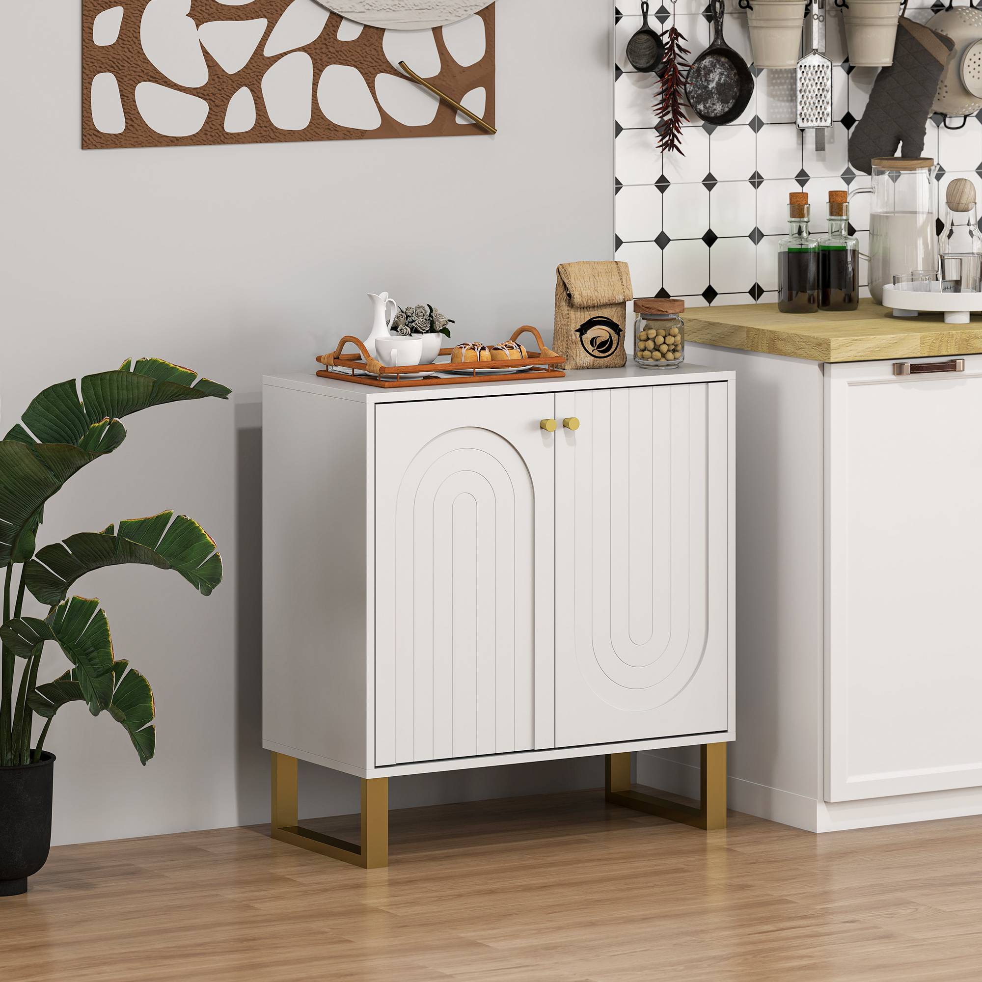 HOMCOM Modern Adjustable Storage Sideboard with 2 Doors - White - Image 5