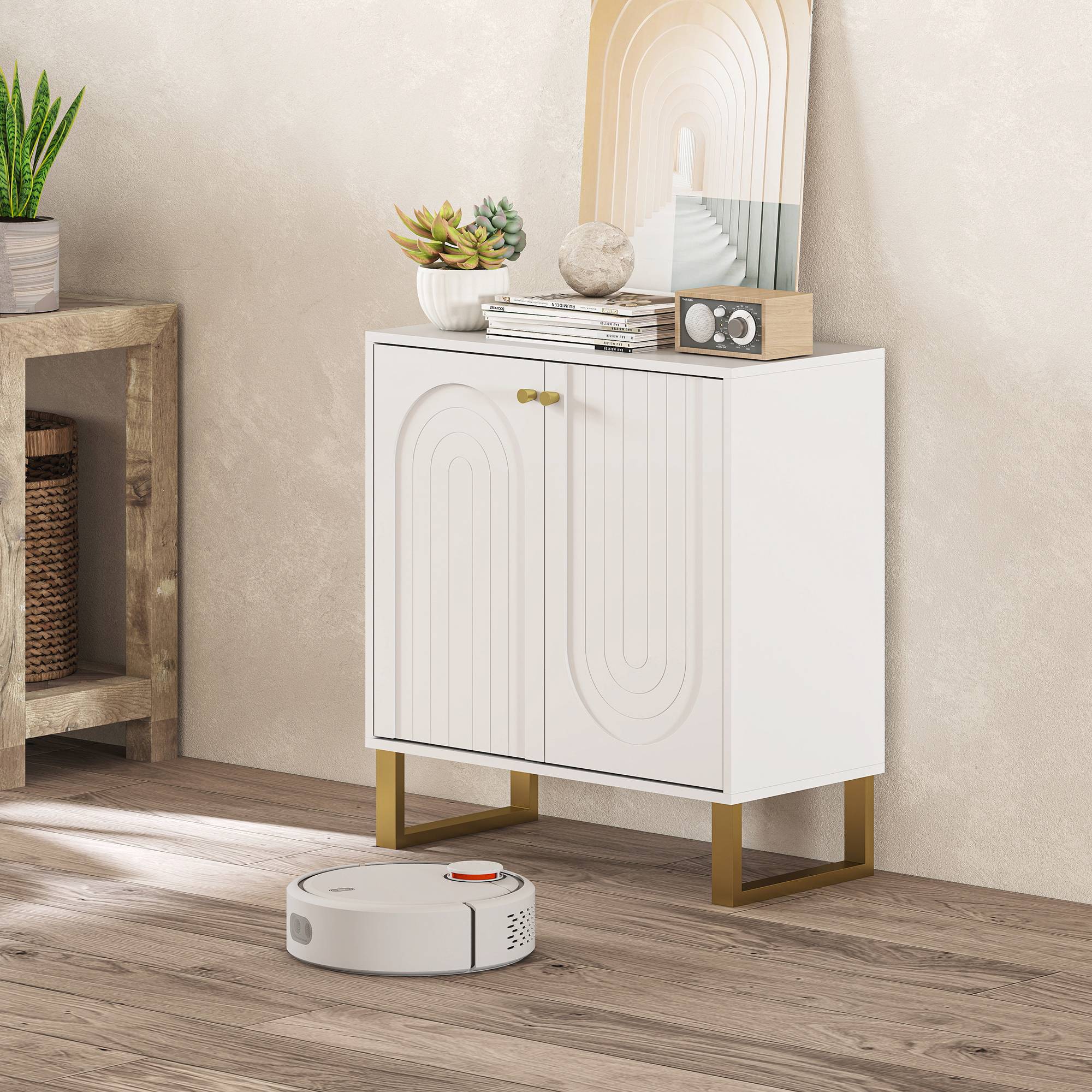 HOMCOM Modern Adjustable Storage Sideboard with 2 Doors - White - Image 6