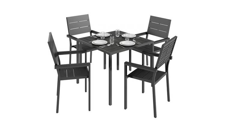 Outsunny 4 Seater Garden Dining Set with Square Hdpe Table - Black