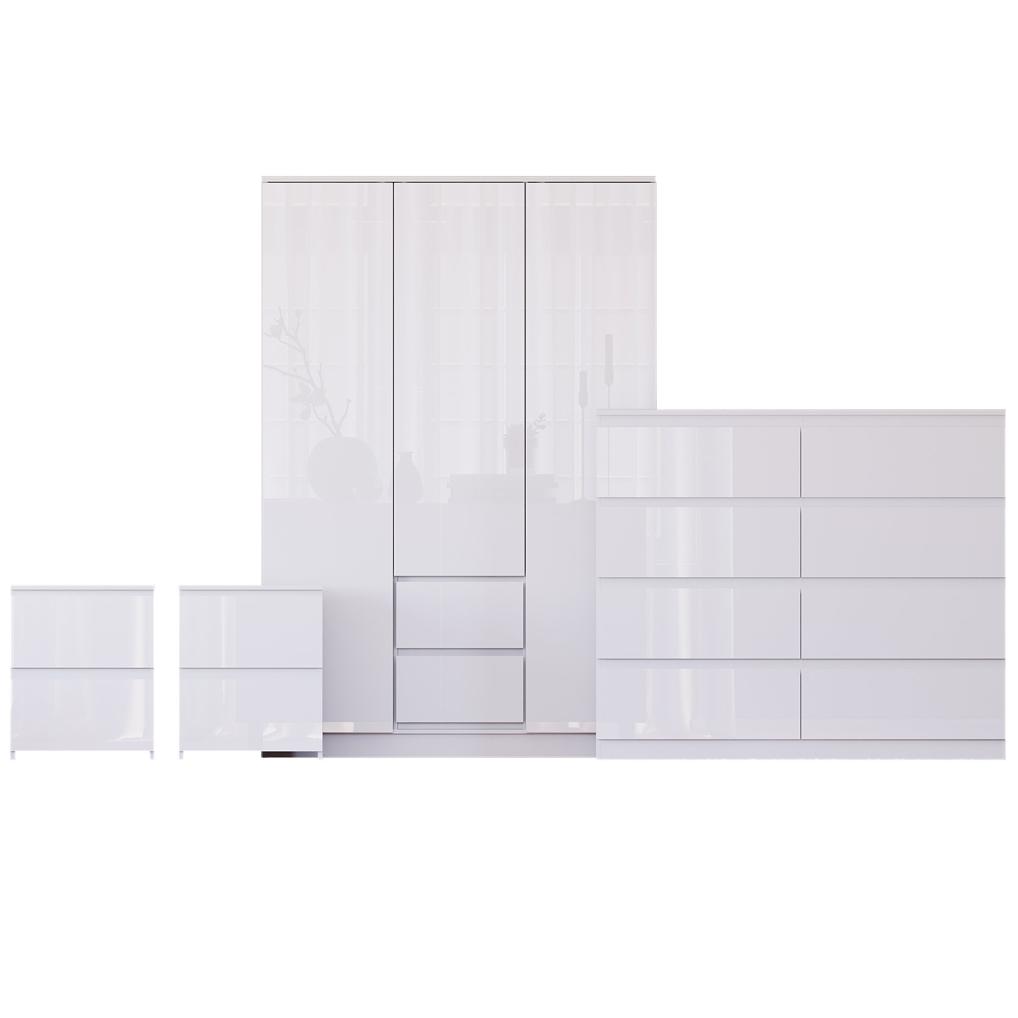 Vida Designs Glinton Bedroom Set (2x Bedside, 8 Drawer Chest, Wardrobe) - White - Image 2