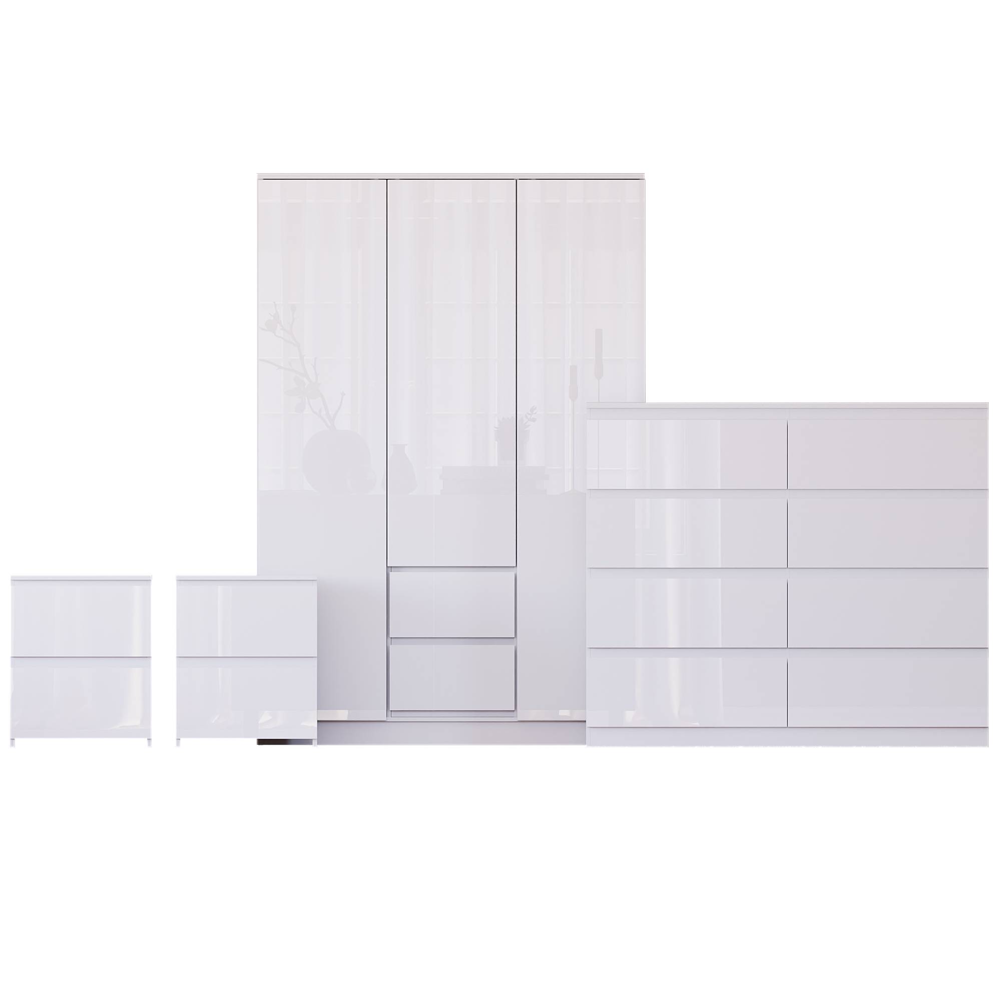Vida Designs Glinton Bedroom Set (2x Bedside, 8 Drawer Chest, Wardrobe) - White - Image 2