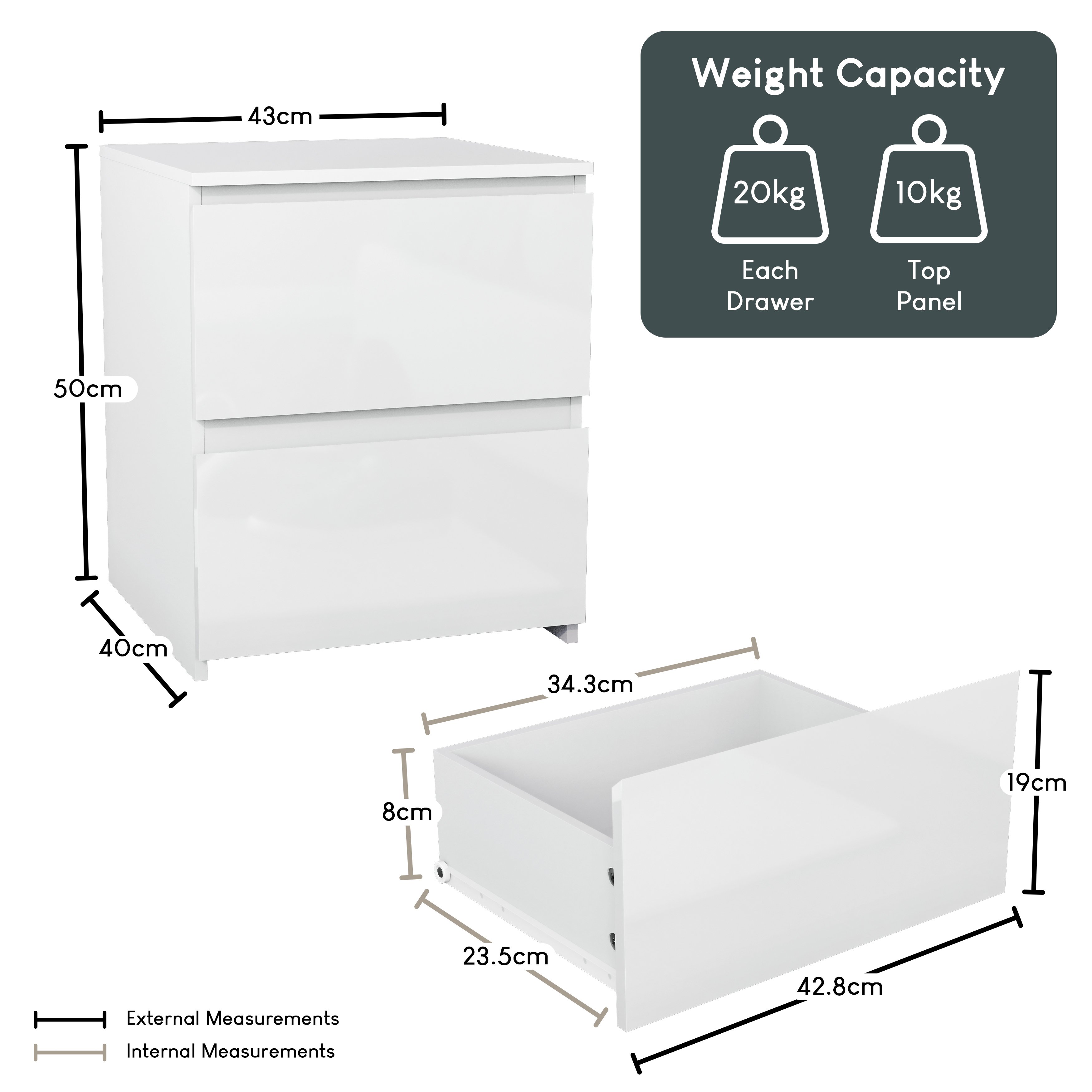 Vida Designs Glinton Bedroom Set (2x Bedside, 8 Drawer Chest, Wardrobe) - White - Image 4