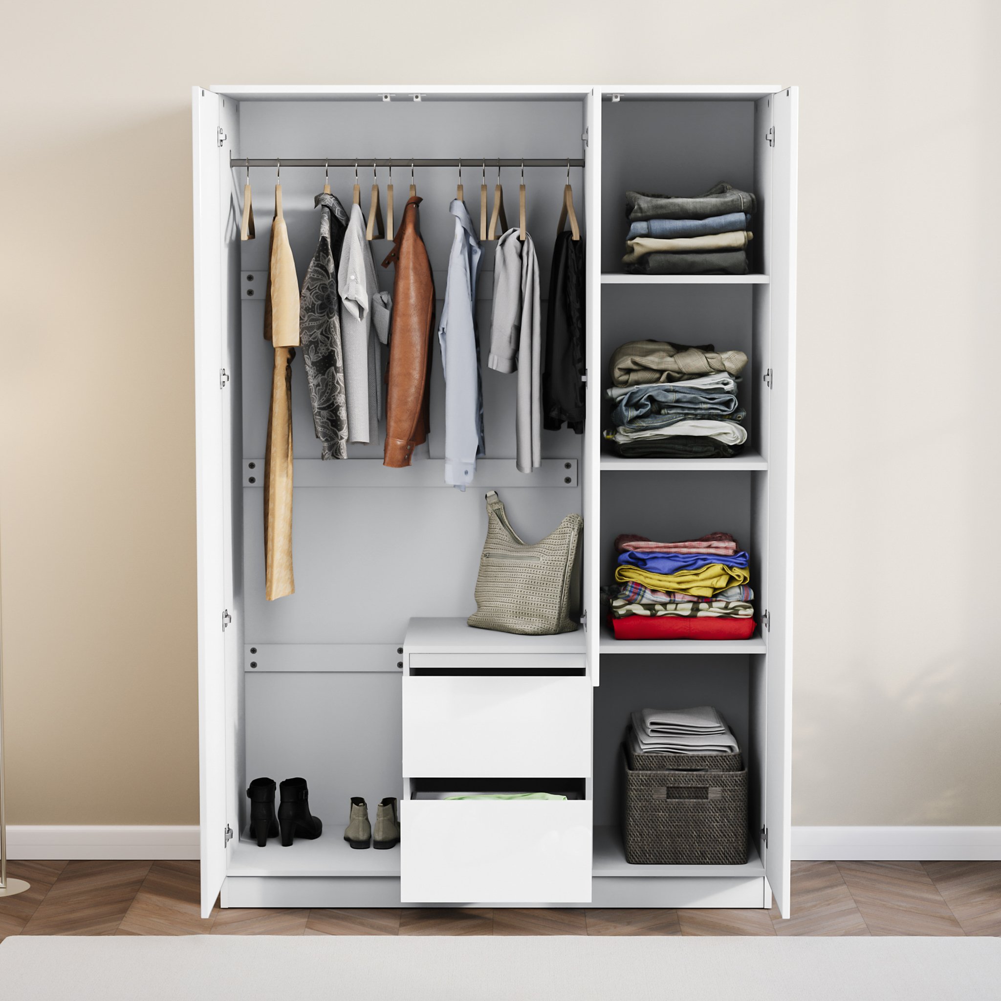 Vida Designs Glinton Bedroom Set (2x Bedside, 8 Drawer Chest, Wardrobe) - White - Image 6