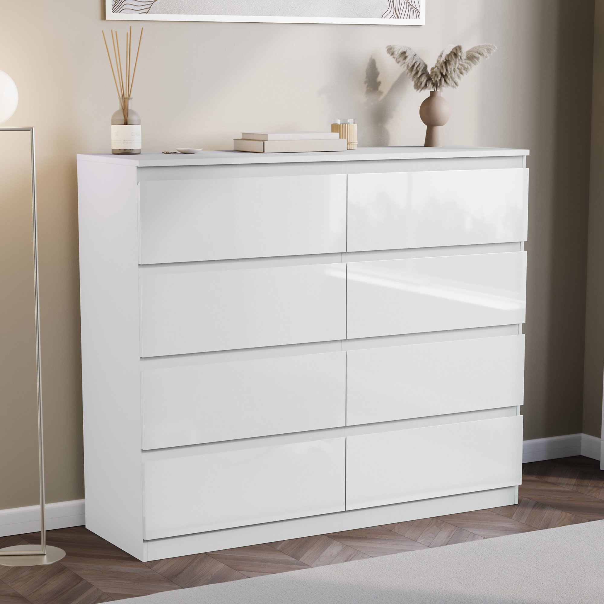 Vida Designs Glinton Bedroom Set (2x Bedside, 8 Drawer Chest, Wardrobe) - White - Image 7