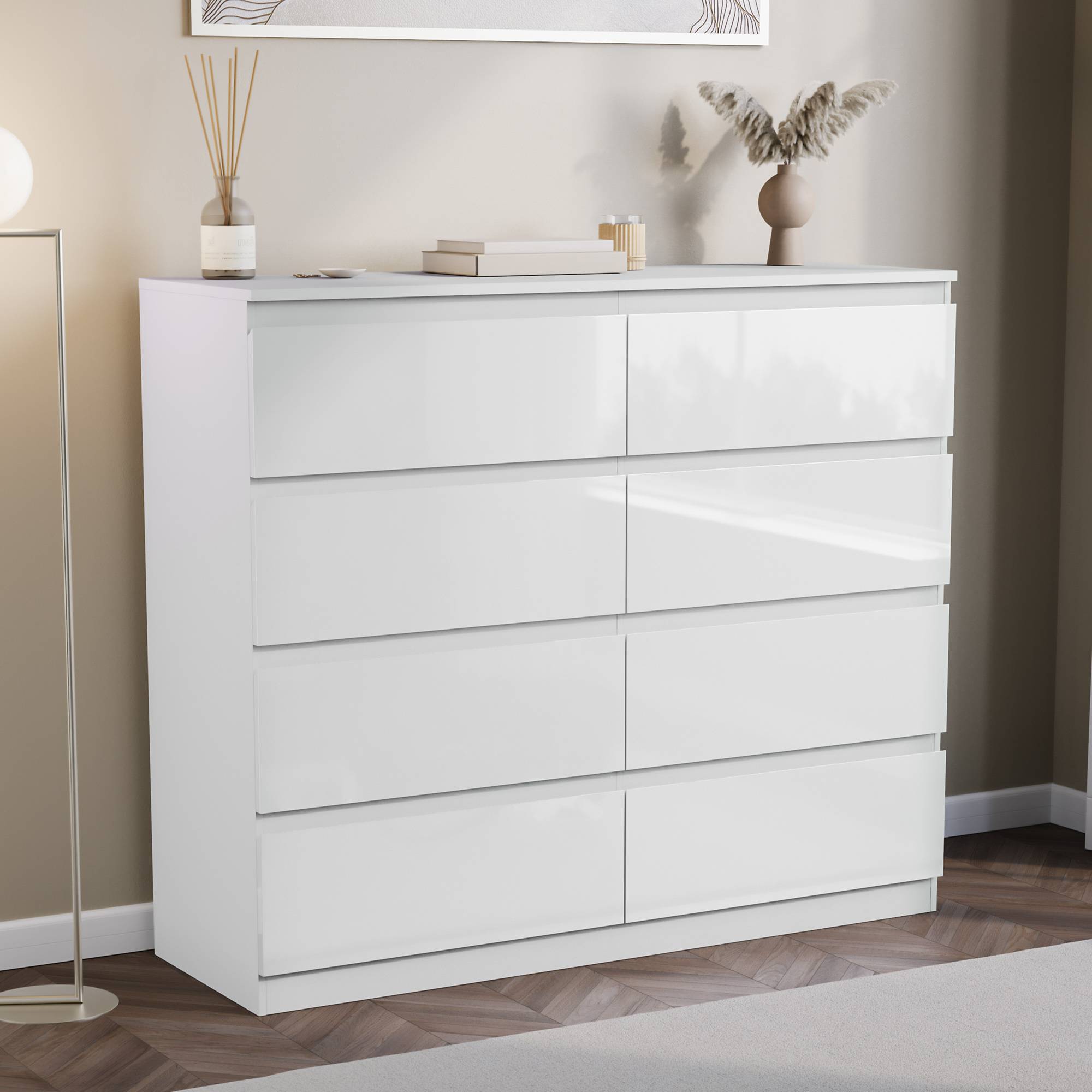 Vida Designs Glinton Bedroom Set (2x Bedside, 8 Drawer Chest, Wardrobe) - White - Image 7