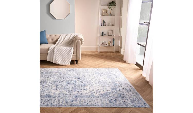 OHS Vintage Printed Washable Rug - 80 x 150cm - Blue