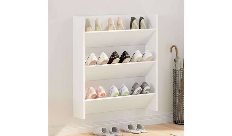 Walplus Engineered Wood Wall Shoe Cabinet - White - 80 x 18 x 90 cm