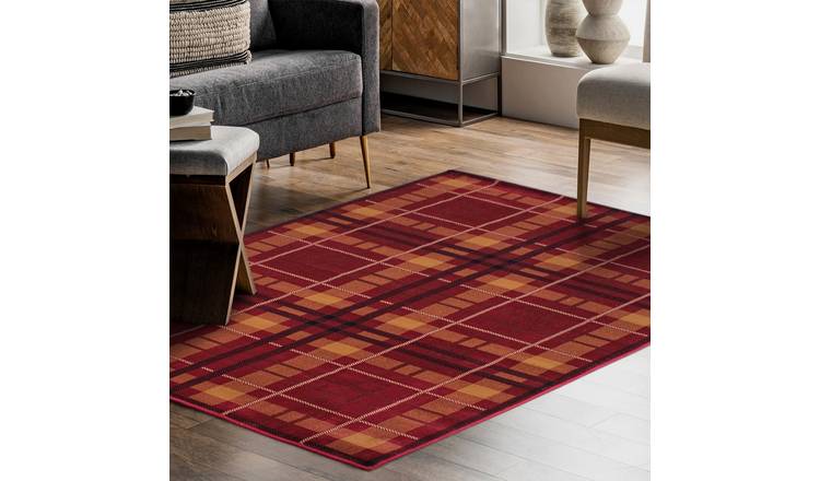 Mega Flooring Red Modern Chequered Rug - 160 x 225cm