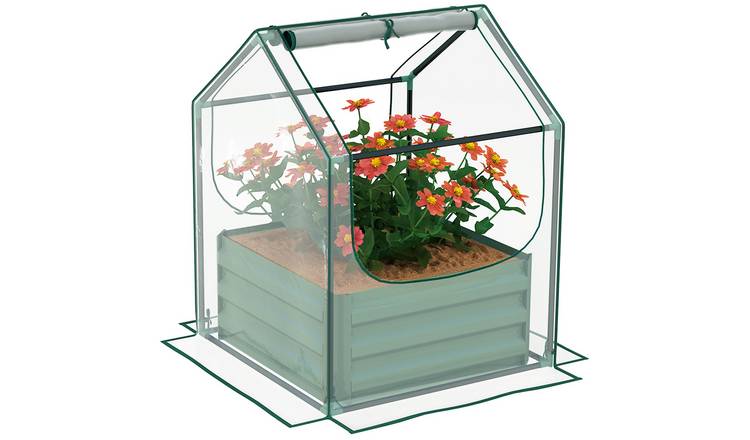 Outsunny Raised Garden Bed with Mini Greenhouse - Clear and Green