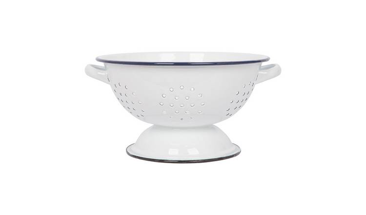 Argon Tableware White Enamel Colander - Blue