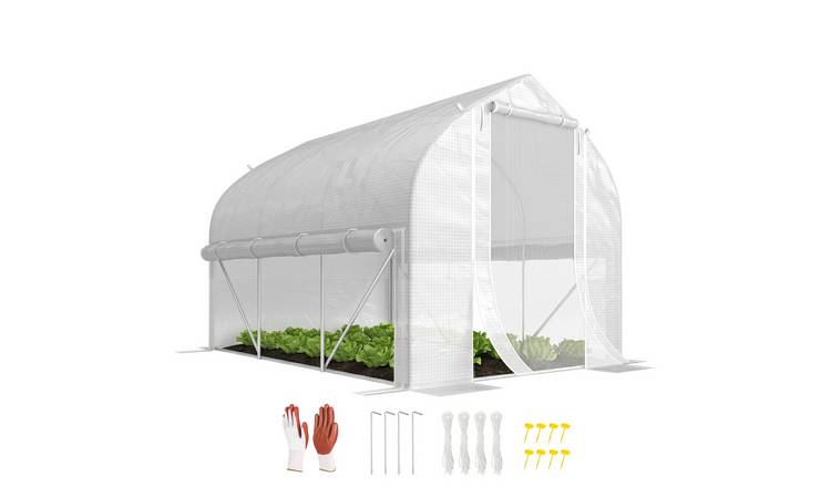 Outsunny Polytunnel Greenhouse with PE Cover Mesh Door - White