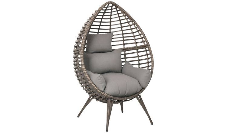 Outsunny PE Rattan Garden Egg Swing Chair with Padded Cushion - Grey