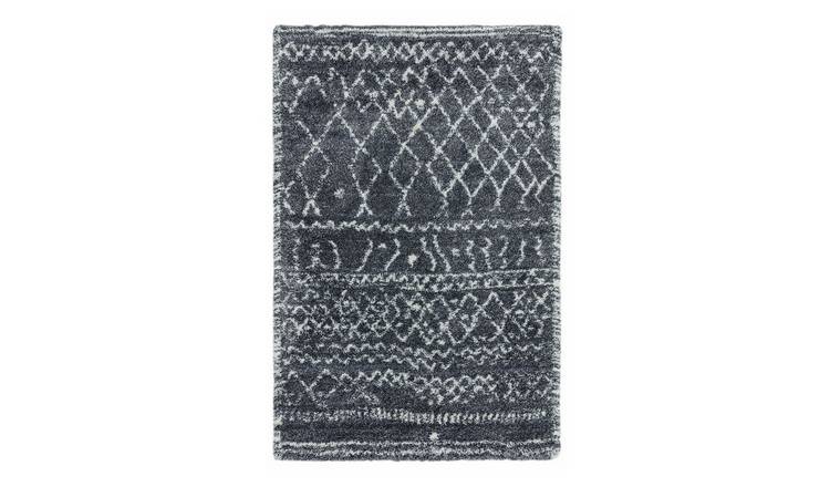 Mega Flooring Grey Shaggy Geometric Rug - 80 x 150cm