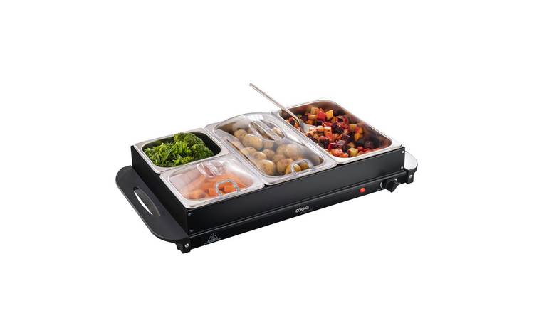 Cooks Professional 4 Section Buffet Warmer 7.2L with Hotplate Function - Black