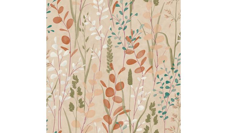 Grandeco Galia Watercolour Wild Flower Medow Textured Wallpaper - Coral Pink
