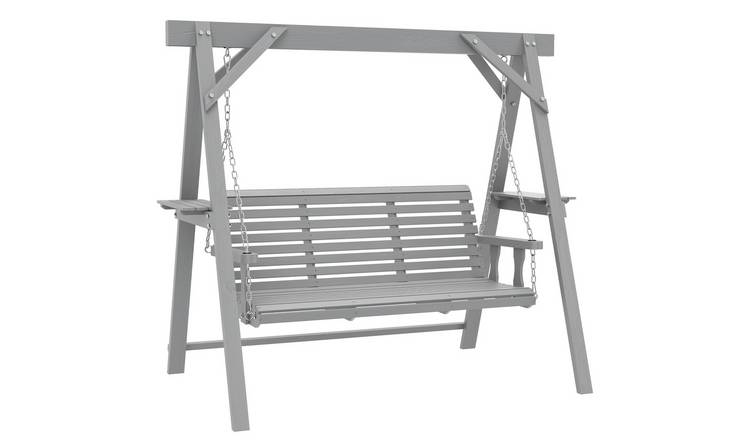 Outsunny 3 Seater Fir Wood Garden Swing Seat – Dark Grey