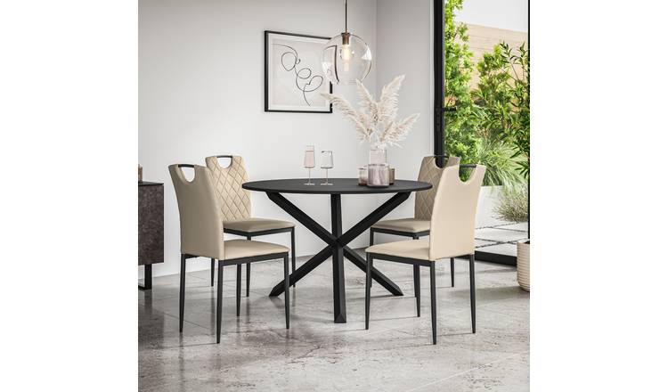 Furniture Online Malvern Monza Black Top Dining Table & 4 Beige Chairs