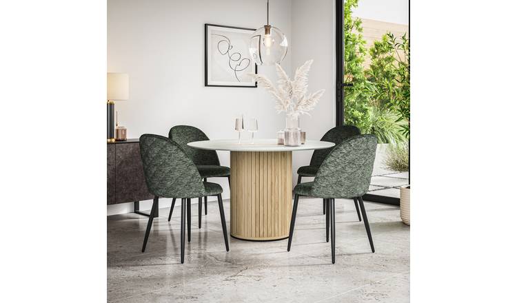 Furniture Online Arlo Raye Marble Top w Oak Legs Dining Table & 4 Grey Chairs