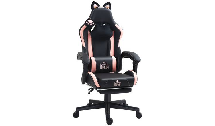 Homcom Faux Leather Cat Ear Reclining Gaming Chair with Footrest – Black