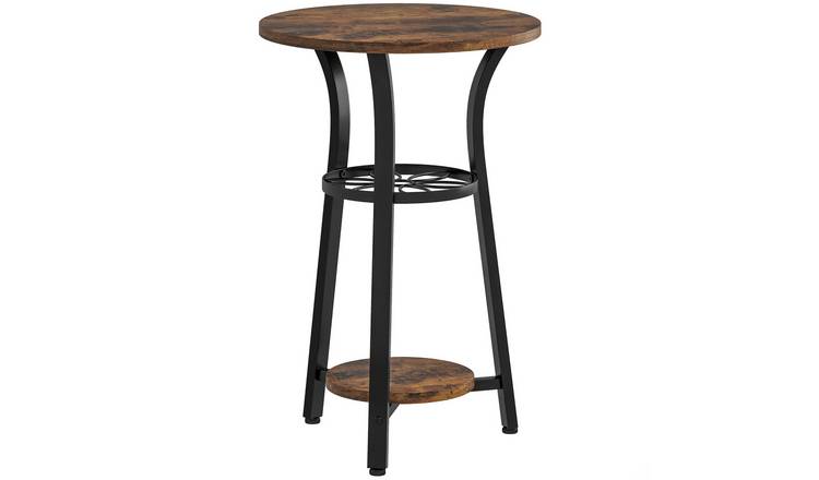 HOMCOM 3 Tier Round Side Table with Storage Shelves - Rustic Brown