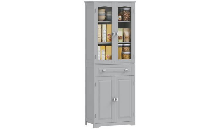 HOMCOM Adjustable Freestanding Kitchen Cupboard with Glass Door - Grey