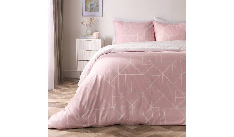 OHS Geometric Print Reversible Duvet Cover Set - Pink - Single